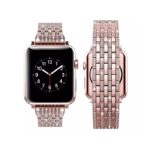 بند اپل واچ گلد پلیت دیاموند نگین  دار رزگلد+ گارد واچ استیل دیاموند - تصویر 9