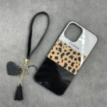 قاب آیفون پلنگی پشت گلس+ بند ست - تصویر 3