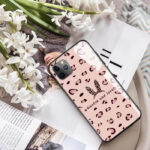 قاب موبایل آیفون پلنگ صورتی خرگوشی پشت گلس+بند ست - تصویر 4