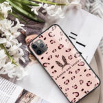 قاب موبایل آیفون پلنگ صورتی خرگوشی پشت گلس+بند ست - تصویر 5