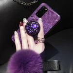 قاب موبایل سامسونگ ماربل پام پام بنفش+پاپ سوکت