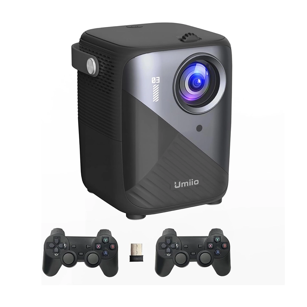 پروژکتور Umiio Q3 Pro با رزولوشن 1024×600، پشتیبانی از 4K، وای‌فای 6، بلوتوث 5.2 و دو دسته بازی بی‌سیم، تجربه‌ای عالی برای سینما خانگی و گیمینگ فراهم می‌کند.