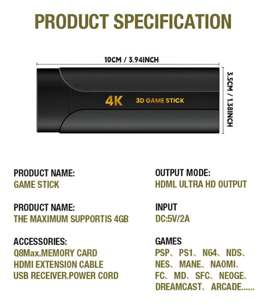 کنسول بازی 4K Ultra HD Game Stick مدل Q8 MAX