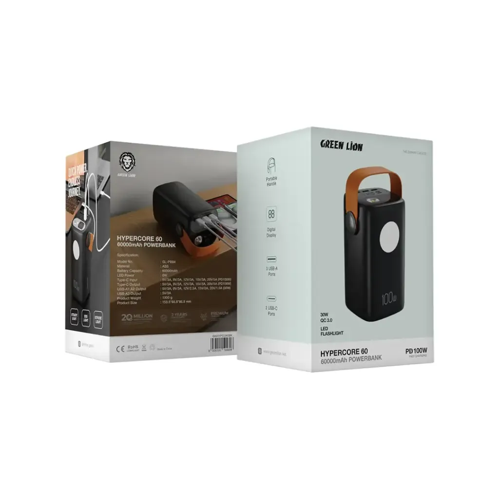 پاوربانک گرین لاین مدل Hyper Core 60 ظرفیت 60000 میلی‌آمپر ساعت